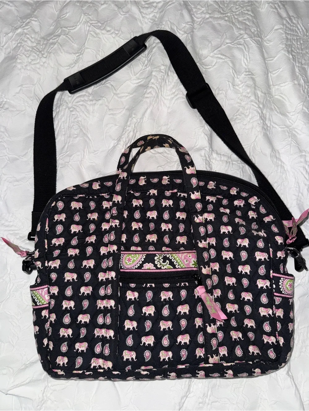 Vera Bradley vintage elephant print computer bag Tote black and pink